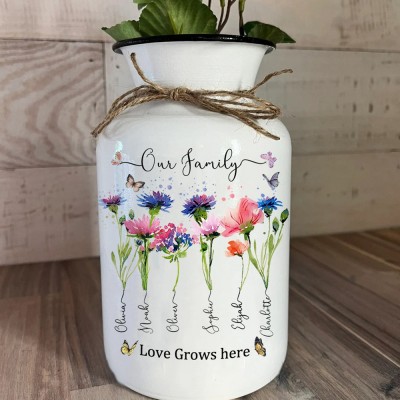 Custom Birth Month Flower Vase With Kids Name For Mum Grandma Family Gift Ideas