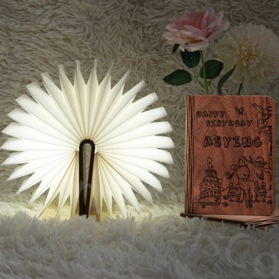 Personalised Wooden Folding Magnetic Glowing Book Lamp For Birthday Day Gift