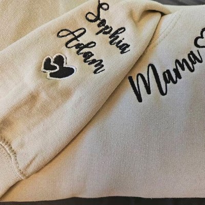 Custom Embroidered Mama Sweatshirt with Kids Names on Sleeve For Mum Grandma Mother's Day Gift