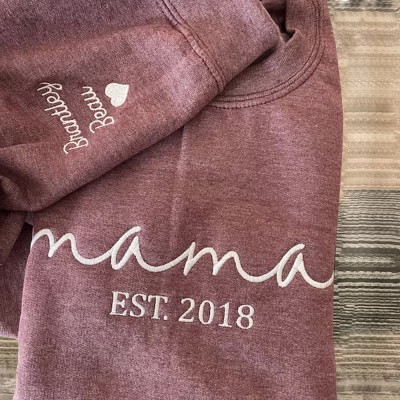 Personalised Embroidered MAMA Sweatshirt with Kids Names on Sleeve For Mum Grandma Mother's Day Gift