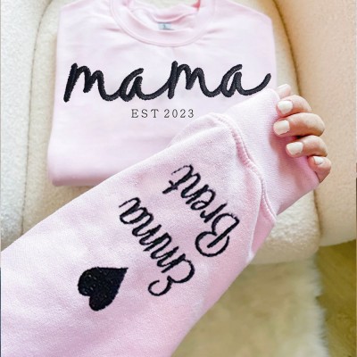 Personalised Embroidered MAMA Sweatshirt Hoodie with Kids Names on Sleeve For New Mum Grandma Mother's Day Gift