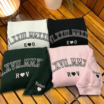 Custom Embroidered Roman Numeral Sweatshirt Hoodie For Couple Anniversary Valentine's Day Gift