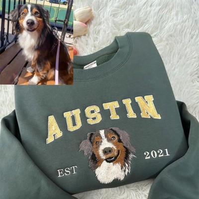 Custom Embroidered Dog Face Varsity Style Sweatshirt For Pet Lover Christmas Gift