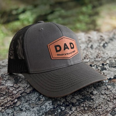 Custom Dad Leather Patch Cap With Kids Name For Dad Grandpa Father's Day Birthday Gift