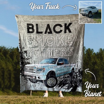 Personalised Black Smoke Matters Truck Fleece Blanket For Valentine's Day