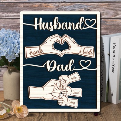 Personalised Fist Bump Dad Husband Wood Sign With Kids Name For Father's Day Gift