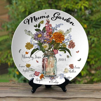 Personalised Mum's Garden Birth Flower Platter with Kids Name For Mum Grandma Gift Ideas