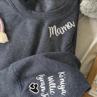Custom Embroidered Mama Sweatshirt with Kids Names on Sleeve For Christmas Gift