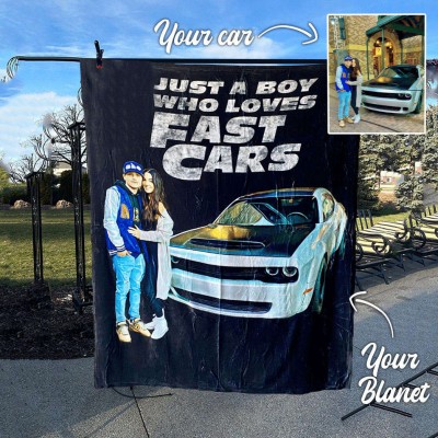 Personalised Just A Boy Who Loves Cars Fleece Blanket For Valentine's Day