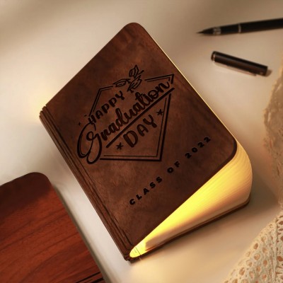 Personalised Wooden Folding Magnetic Glowing Book Lamp Graduation Gift