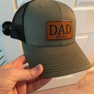 Custom Dad Leather Patch Trucker Hat For Him Father's Day Birthday Gift