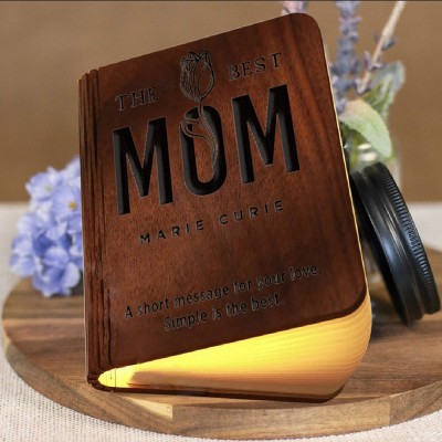 Personalised Wooden Folding Magnetic Glowing Book Lamp For Mother's Day Gift