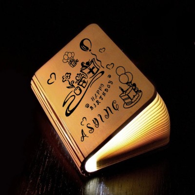 Personalised Wooden Folding Magnetic Glowing Book Lamp For Birthday Day Gift