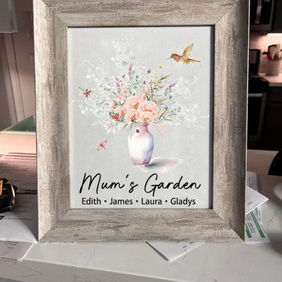 Personalised Birth Flower Bouquet Frame Home Art For Mum Grandma Gift