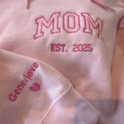Custom Embroidered Mum Hoodie with Kids Names on Sleeve For Christmas Gift