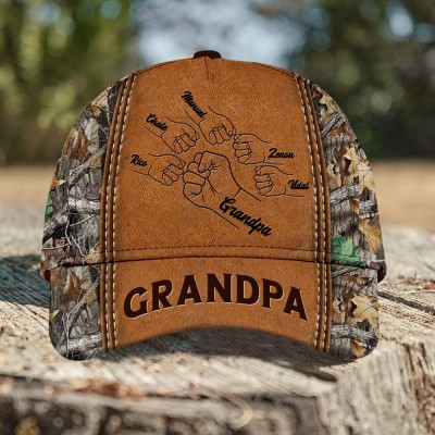 Personalised Fist Bump Cap with Kids Names For Dad Grandpa Father's Day Gift