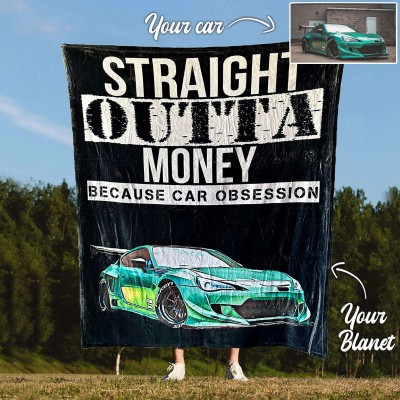 Personalised Straight Outta Money Car Fleece Blanket For Valentine's Day
