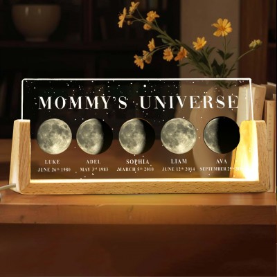 Custom Moon Phase Night Light By Date For Mother's Day Gift Mummy's Universe