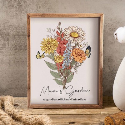 Custom Mum's Garden Birth Flower Frame with Kids Names For Christmas Gift Ideas