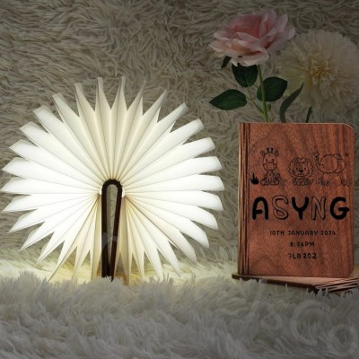 Personalised Wooden Folding Magnetic Glowing Book Lamp For Kid's Gift
