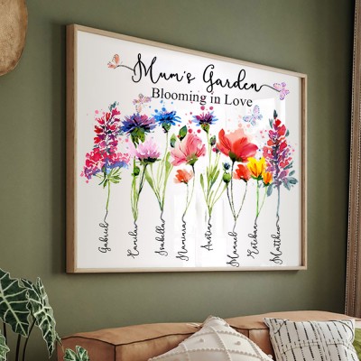 Custom Mum's Garden Birth Flower Frame Wall Art For Grandma Family Christmas Gift