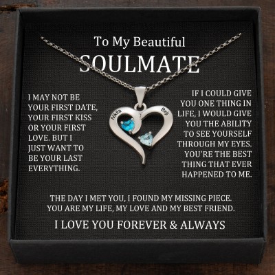 Custom Couple Names Heart Necklace With Birthstones Valentine's Day Gifts