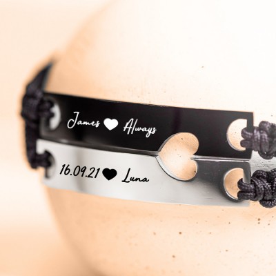 Personalised Couple Bracelet with Custom Text For Valentine's Day Anniversary Gift Ideas