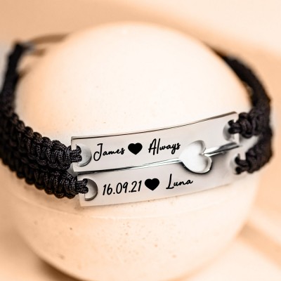 Personalised Couple Bracelet with Custom Text For Valentine's Day Anniversary Gift Ideas