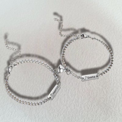 Personalised Magnetic Couple Bracelet with Custom Names For Valentine's Day Christmas Gift Ideas