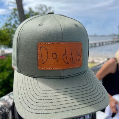 Personalised Child’s Handwritten Leather Patch Dad Hat For Dad Grandpa Papa Father's Day Birthday Gift