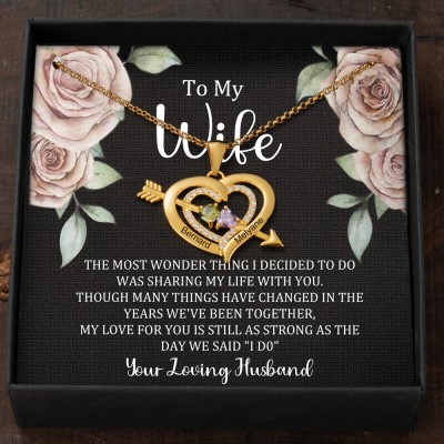 Custom Couple Names Heart Necklace With Birthstones Valentine's Day Gifts