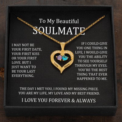 Custom Couple Names Heart Necklace With Birthstones Valentine's Day Gifts