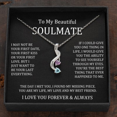 Custom Couple Names Heart Necklace With Birthstones Valentine's Day Gifts