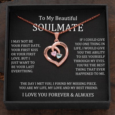 Custom Couple Names Heart Necklace With Birthstones Valentine's Day Gifts