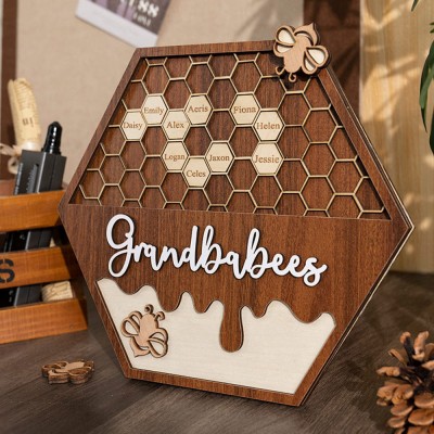 Personalised Grandbabees Bee Hive Wood Sign With Grandchildren Name For Grandma Mum Christmas Gift