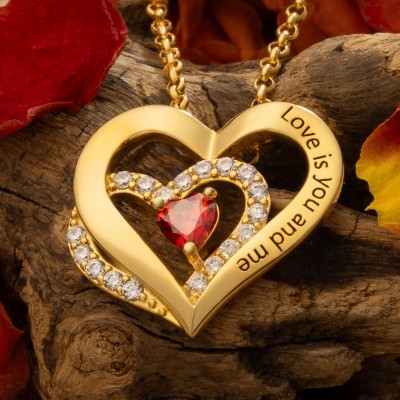 Personalised Couple Names Heart Necklace With Birthstones Valentine's Day Gifts