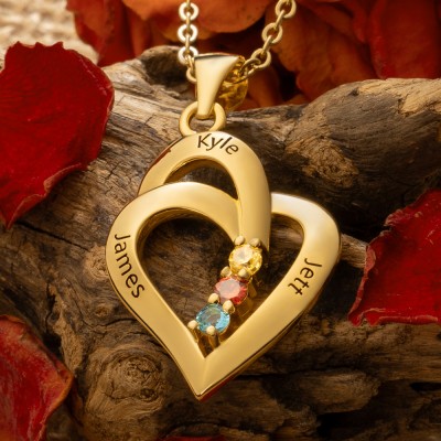 Personalised Heart Necklace with Names and Birthstones For Wife Mum Gift Ideas