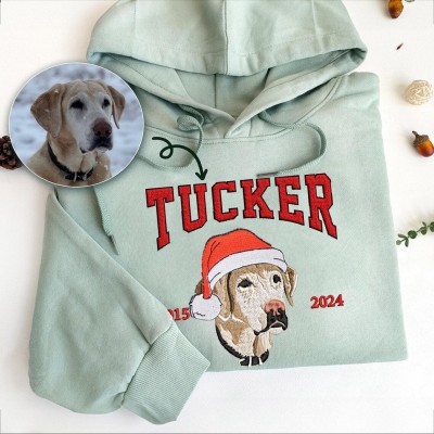 Custom Christmas Embroidered Dog Face Varsity Style Sweatshirt For Pet Lover Gift