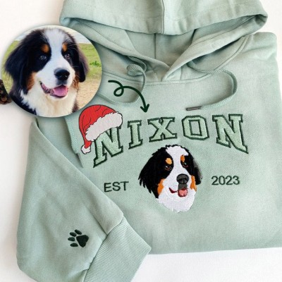 Custom Christmas Embroidered Dog Face Varsity Style Sweatshirt For Pet Lover Gift