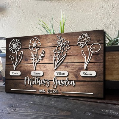 Custom Mum's Garden Birth Flower Wood Sign Home Art Decor For Grandma Mum Christmas Gift