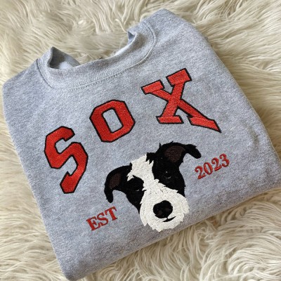 Custom Embroidered Dog Face Varsity Sweatshirt For Pet Lover Gift