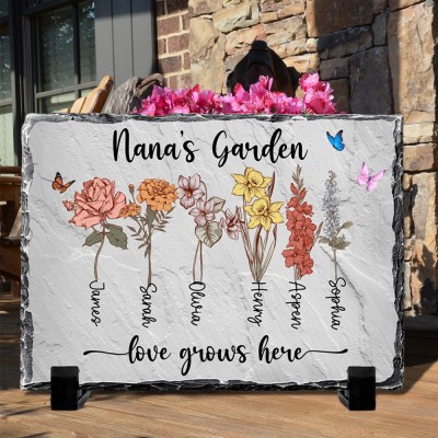 Personalised Nana's Garden Stone With Grandkids Birth Month Flower and Name For Mum Grandma Mother's Day Birthday Gift