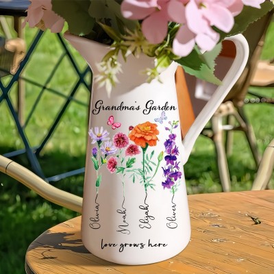 Personalised Grandma's Garden Birth Month Flower Vase with Grandchildren Name For Mum Grandma Mother's Day Gift