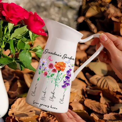 Personalised Grandma's Garden Birth Month Flower Vase with Grandchildren Name For Mum Grandma Mother's Day Gift